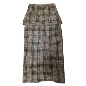 FRAY I.D Plaid Peplum Pencil Skirt Size 1 Green White